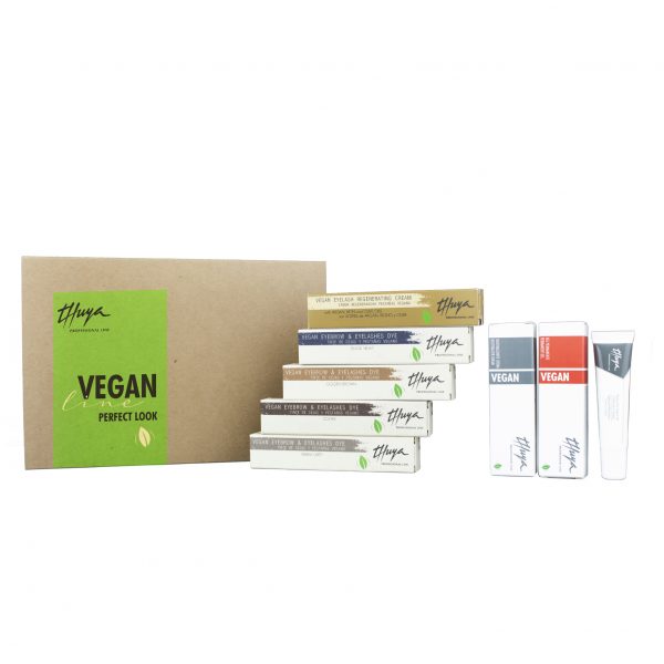 Thuya Vegan Perfect Look kit med esker og tuber lagt utover